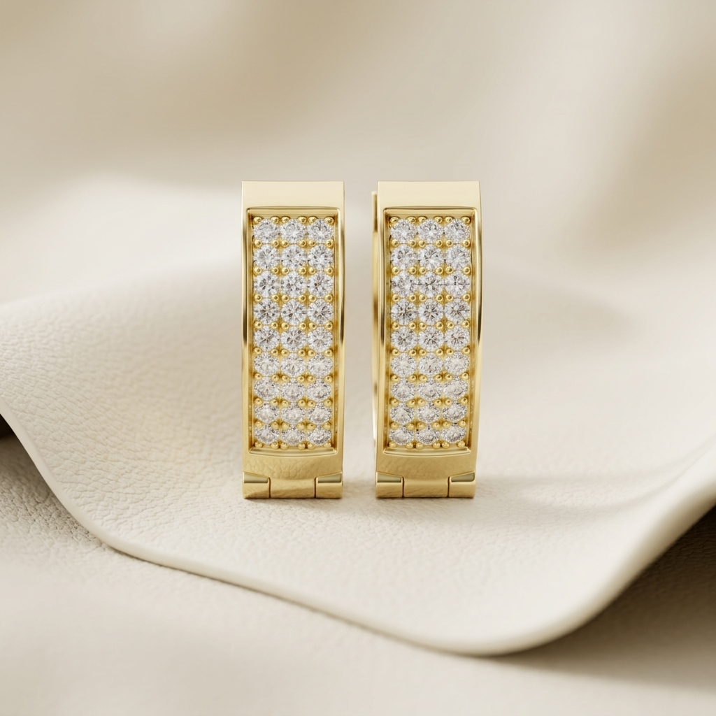 Round Lab Grown Diamond Pavé Huggie Hoop Earrings