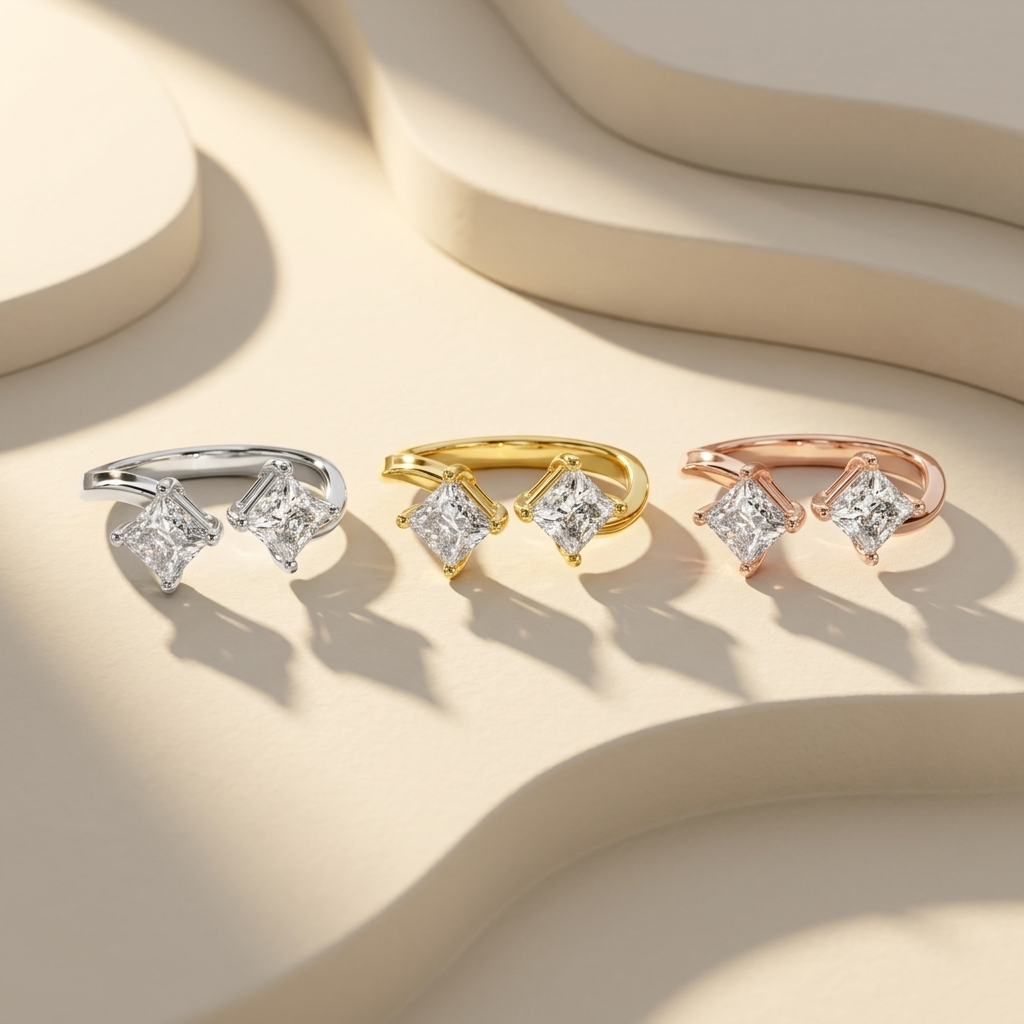 Princess Cut Lab Grown Diamond Open Bypass Ring
