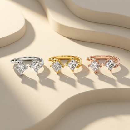 Princess Cut Lab Grown Diamond Open Bypass Ring