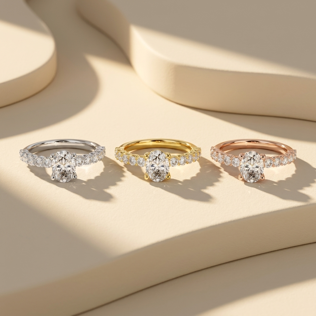 Oval Lab Grown Diamond Engagement Ring with Round Diamond Band
