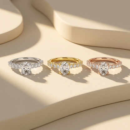 Oval Lab Grown Diamond Engagement Ring with Round Diamond Band
