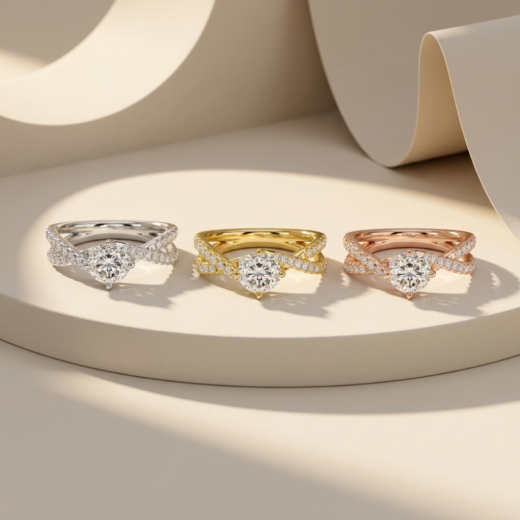 Round Lab Grown Diamond Crossover Engagement Ring