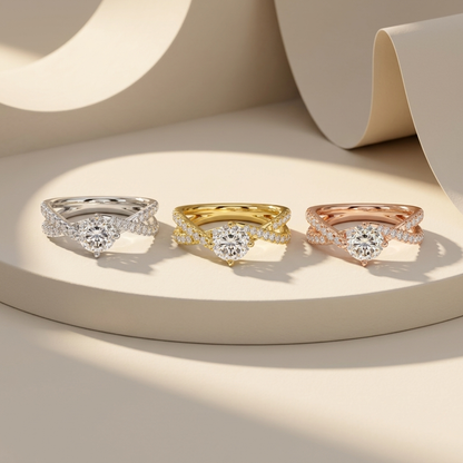 Round Lab Grown Diamond Crossover Engagement Ring