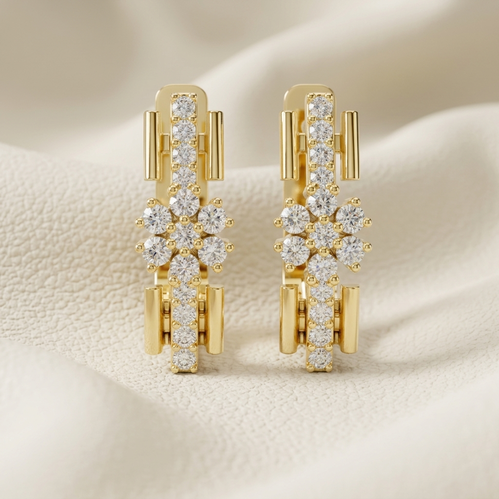 Round Lab Grown Diamond Floral Hoop Earrings