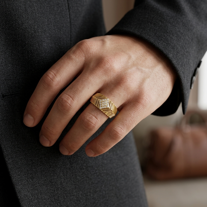 Modern Geometric Round Lab Grown Diamond Signet Ring