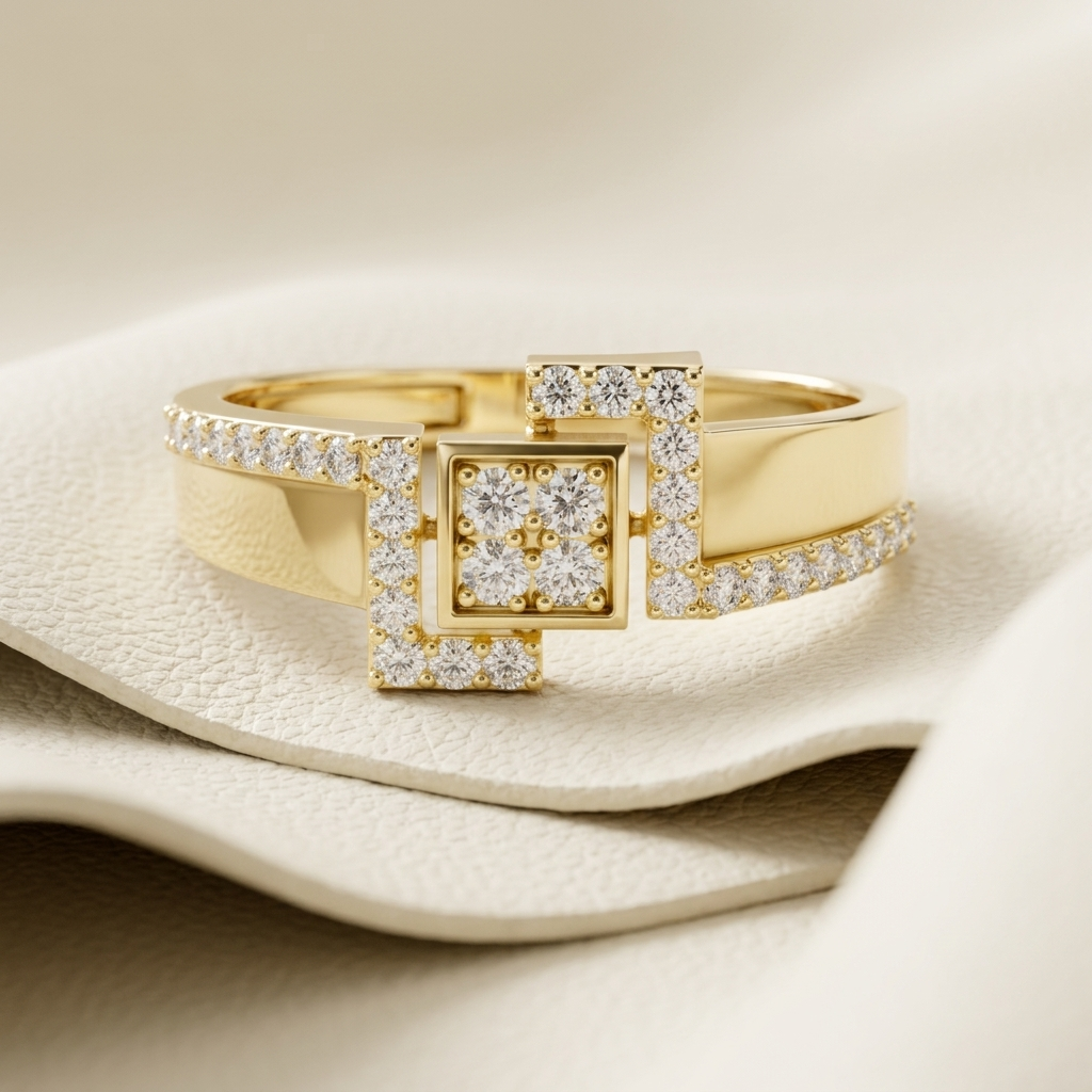 Round Lab Grown Diamond Geometric Square Ring