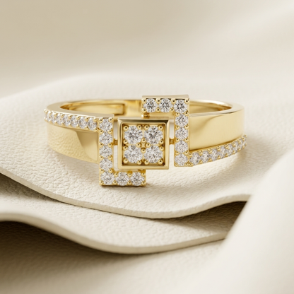 Round Lab Grown Diamond Geometric Square Ring