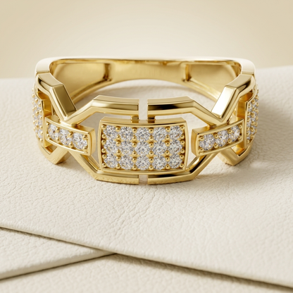 Round Lab Grown Diamond Geometric Link Ring