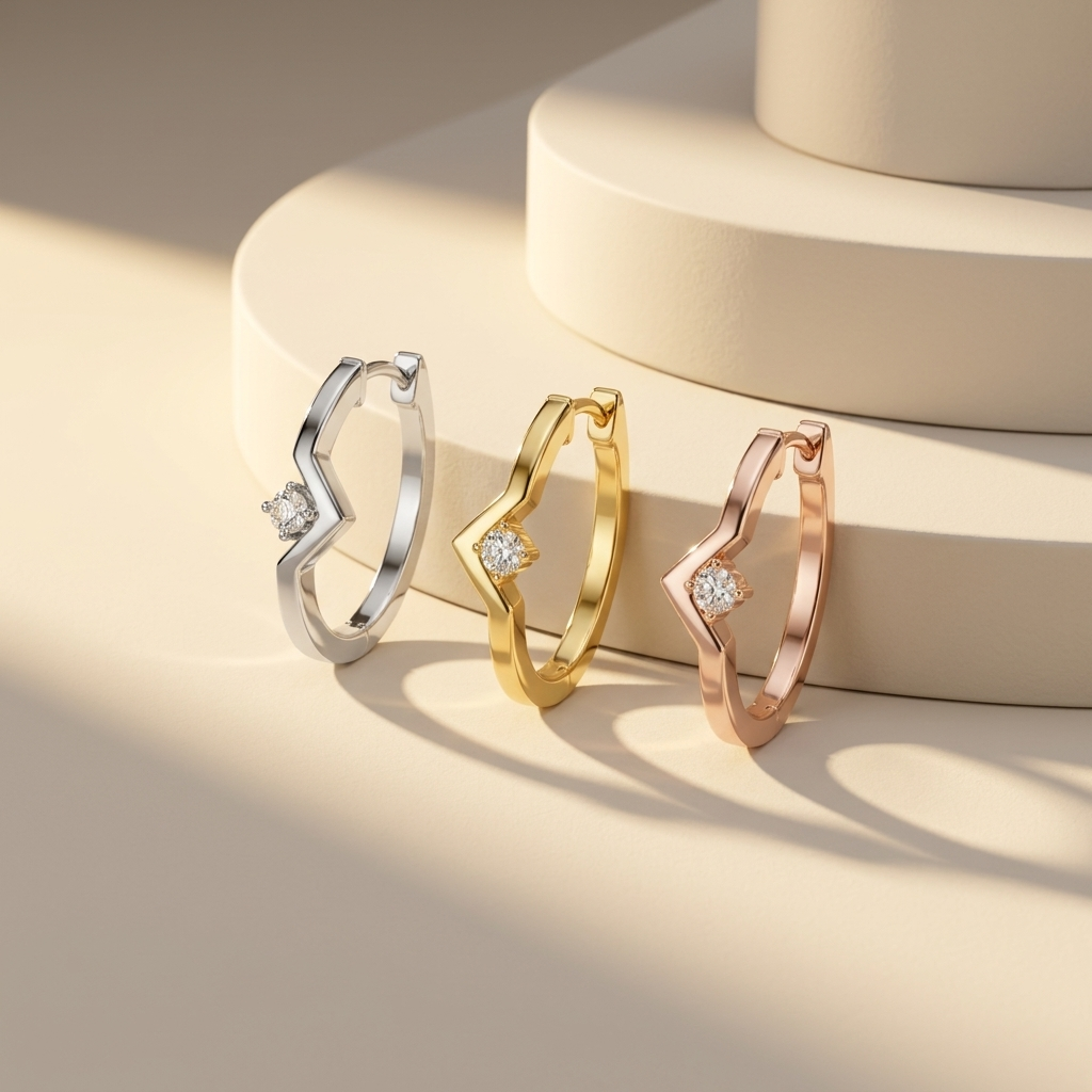 Round Lab Grown Diamond Chevron Hoop Earrings