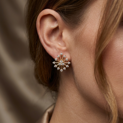 Round Lab Grown Diamond Snowflake Stud Earrings