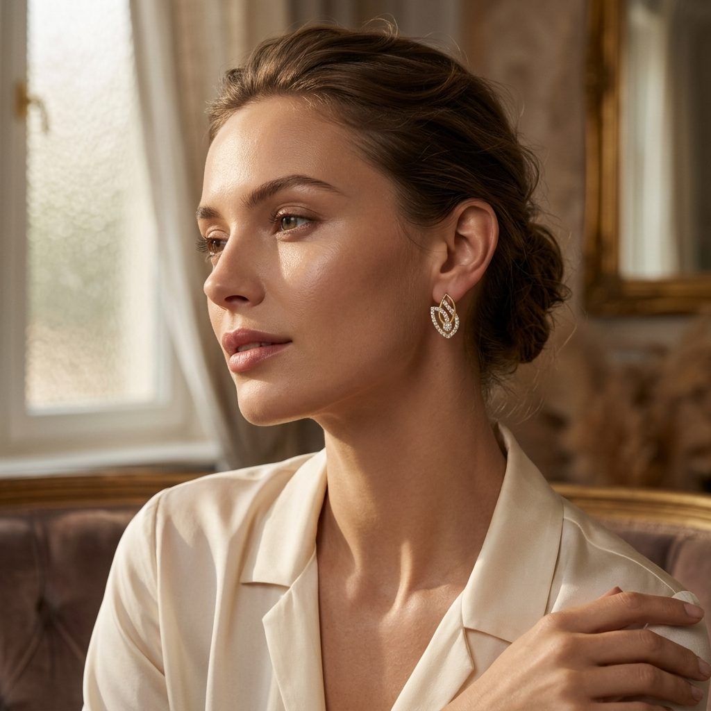 Round Lab Grown Diamond Leaf Drop Earrings
