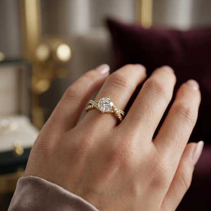 Round Lab Grown Diamond Crossover Engagement Ring