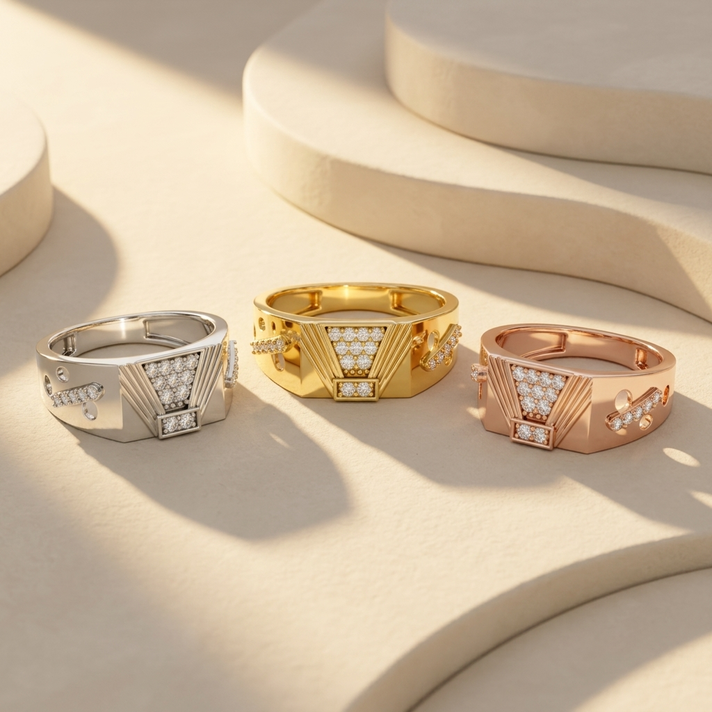 Round Lab Grown Diamond Geometric Signet Ring
