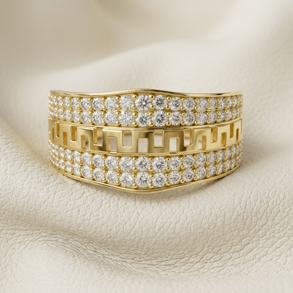 Modern Greek Key Round Lab Grown Diamond Band Ring