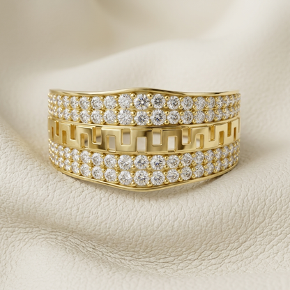 Modern Greek Key Round Lab Grown Diamond Band Ring