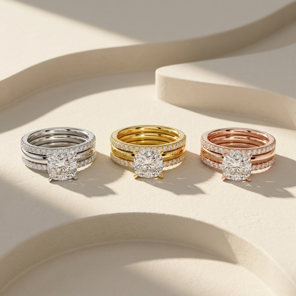 Cushion Cut Lab Grown Diamond Bridal Ring Set