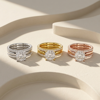 Cushion Cut Lab Grown Diamond Bridal Ring Set