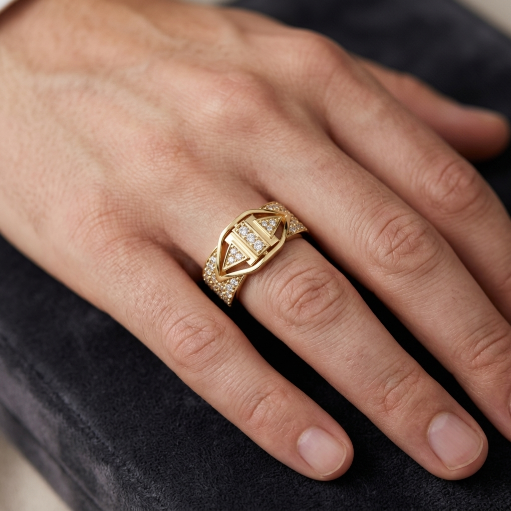Modern Geometric Round Lab Grown Diamond Wide Band Ring