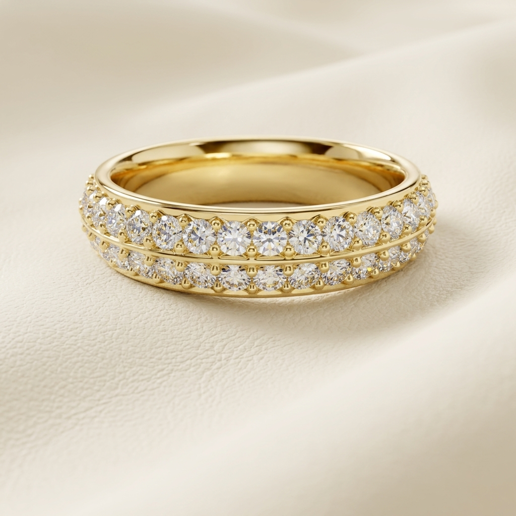 Round Lab Grown Diamond Double Row Wedding Band