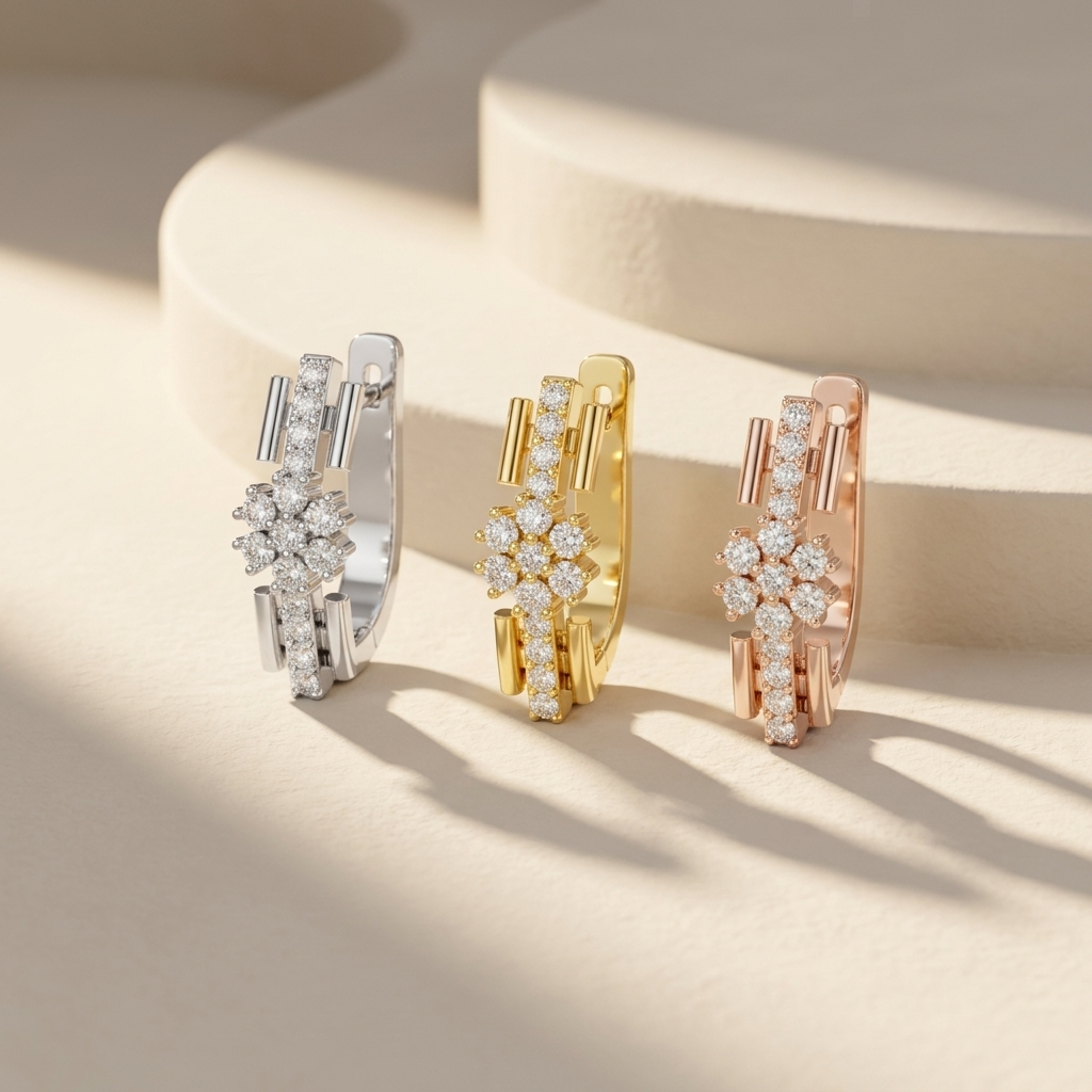 Round Lab Grown Diamond Floral Hoop Earrings