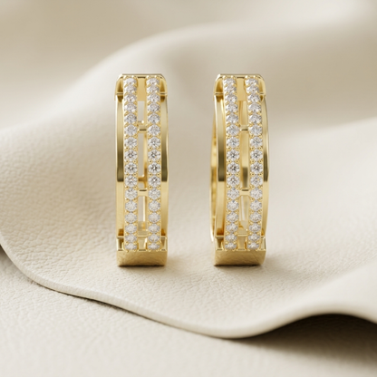 Round Lab Grown Diamond Double Row Hoop Earrings