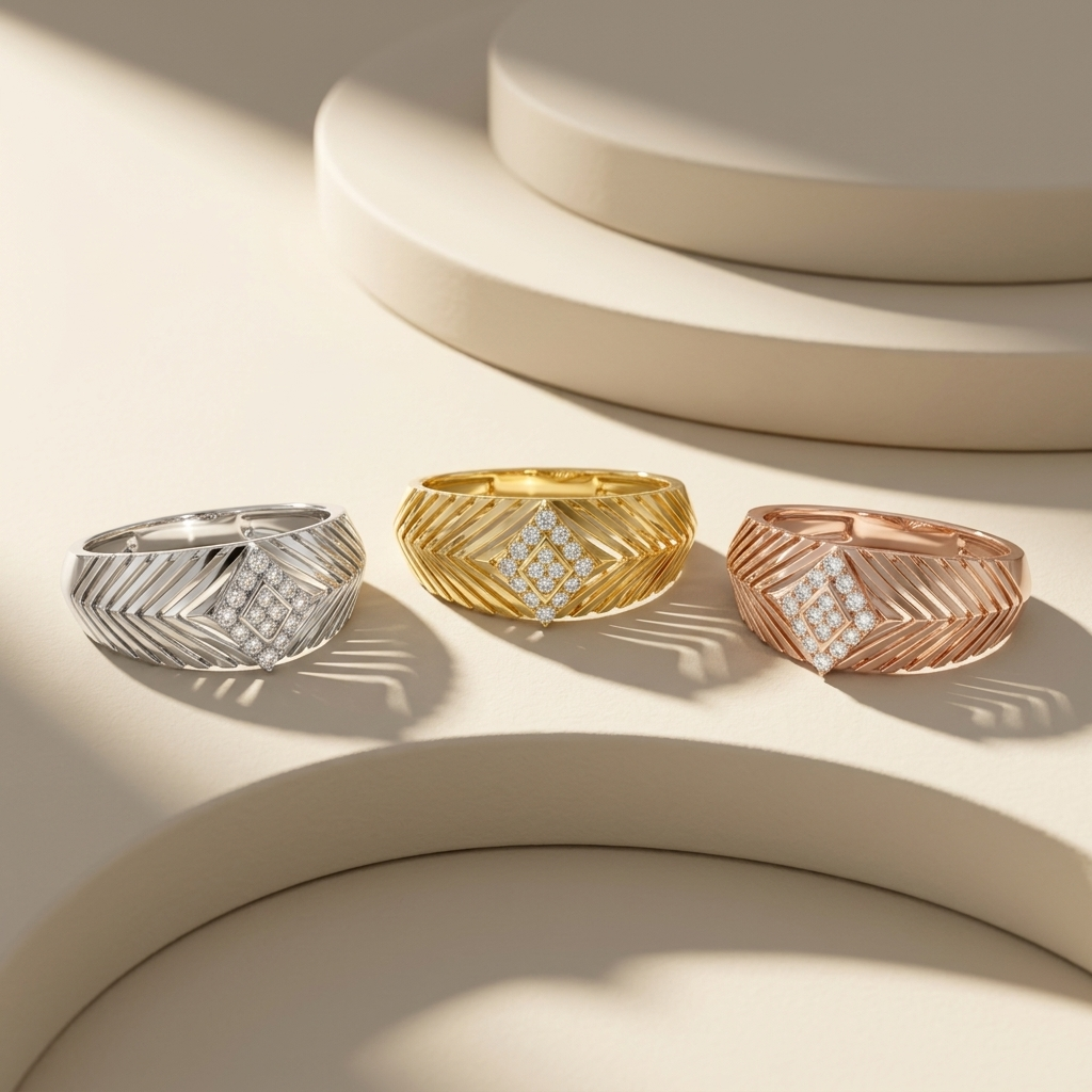 Modern Geometric Round Lab Grown Diamond Signet Ring
