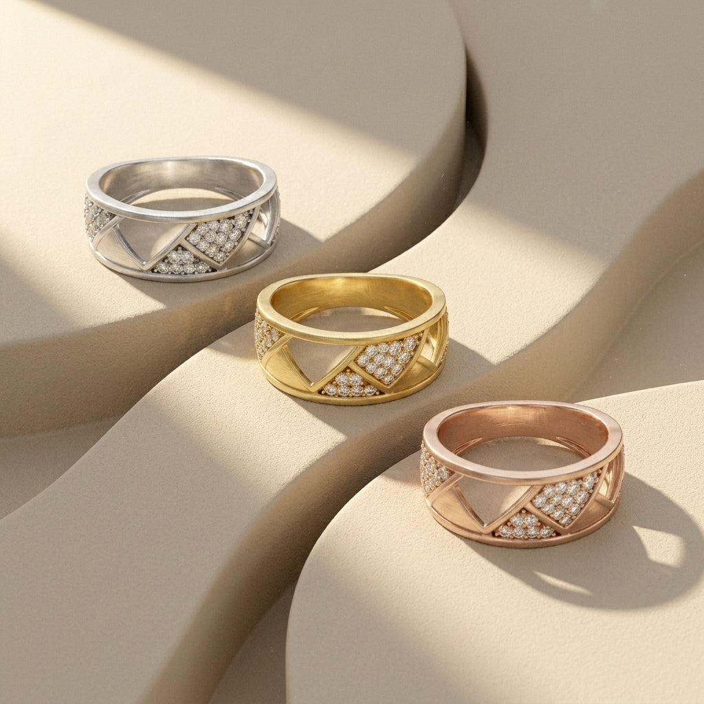 Round Lab Grown Diamond Open Geometric Statement Ring in Yellow Gold