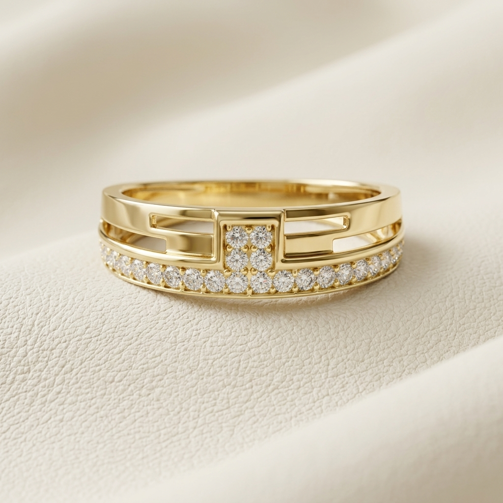 Round Lab Grown Diamond Geometric Band Ring