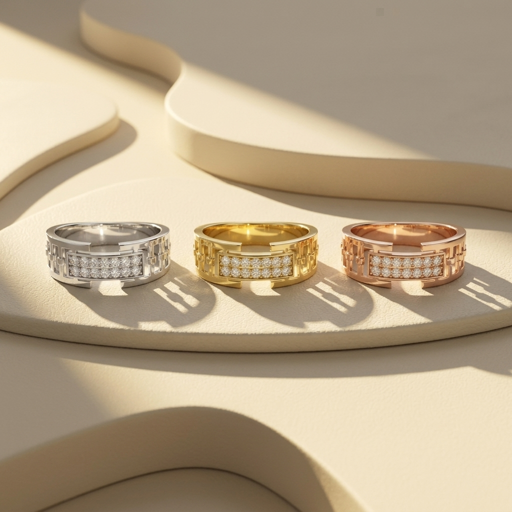Round Lab Grown Diamond Geometric Statement Ring in Yellow Gold
