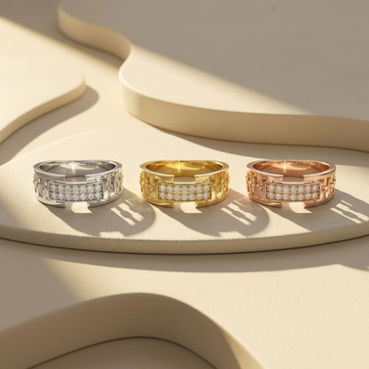 Round Lab Grown Diamond Geometric Statement Ring in Yellow Gold
