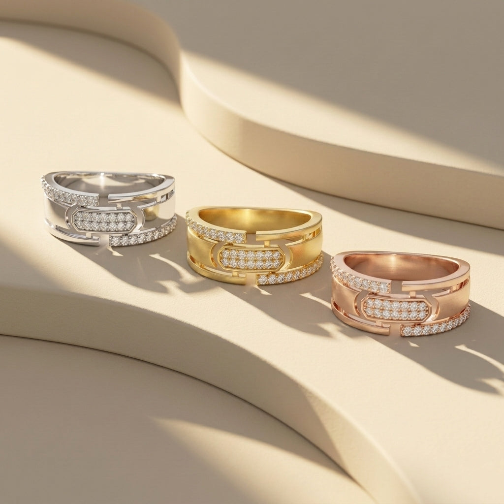 Round Lab Grown Diamond Open Architectural Statement Ring in Yellow Gold