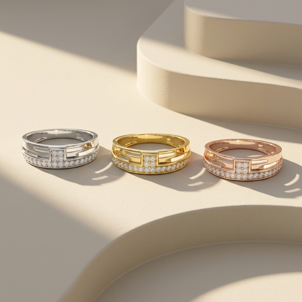 Round Lab Grown Diamond Geometric Band Ring