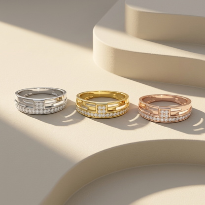 Round Lab Grown Diamond Geometric Band Ring