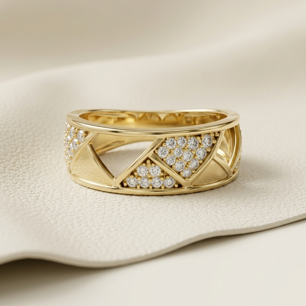 Round Lab Grown Diamond Open Geometric Statement Ring in Yellow Gold