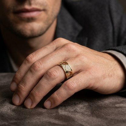 Round Lab Grown Diamond Open Geometric Statement Ring in Yellow Gold