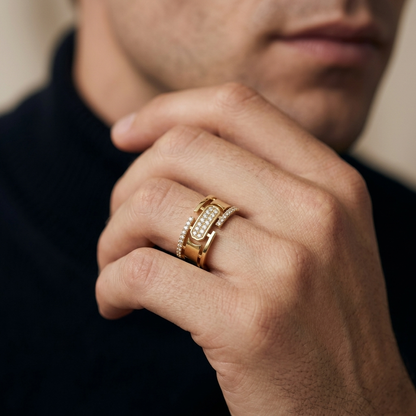 Round Lab Grown Diamond Open Architectural Statement Ring in Yellow Gold