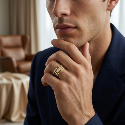 Round Lab Grown Diamond Open Architectural Statement Ring in Yellow Gold