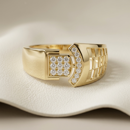 Round Lab Grown Diamond Geometric Statement Ring in Yellow Gold