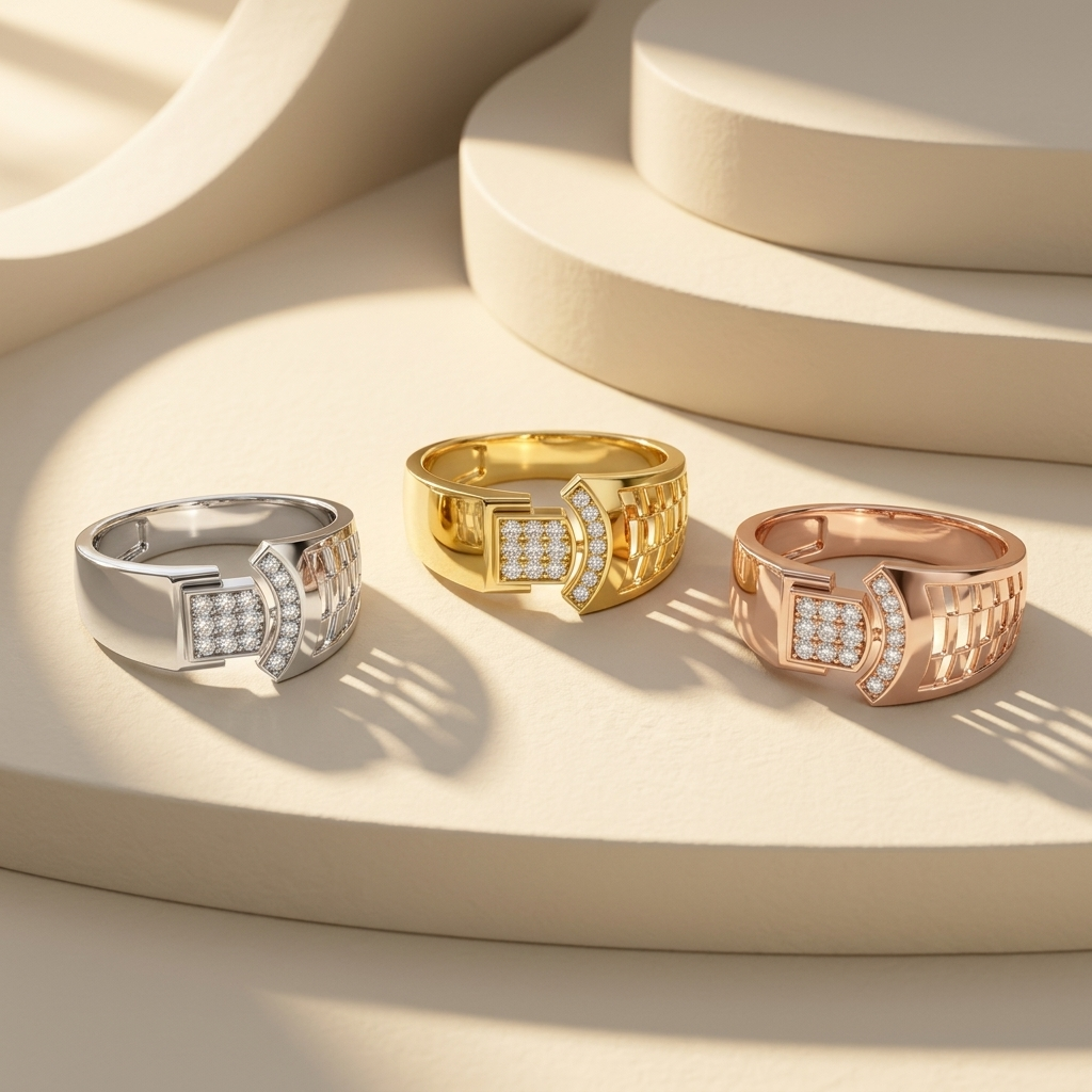 Round Lab Grown Diamond Geometric Statement Ring in Yellow Gold
