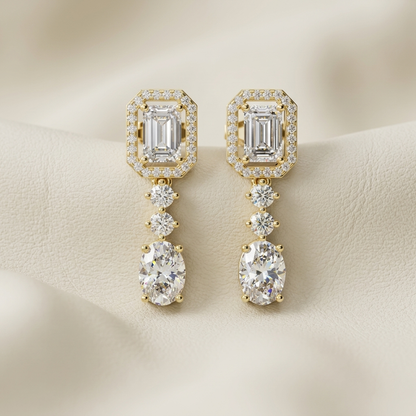 Emerald Cut Halo Drop Lab Grown Diamond Earrings
