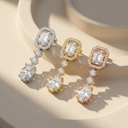 Emerald Cut Halo Drop Lab Grown Diamond Earrings
