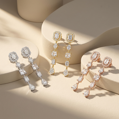 Modern statement lab grown diamond earrings for weddings, anniversaries and special occasions.