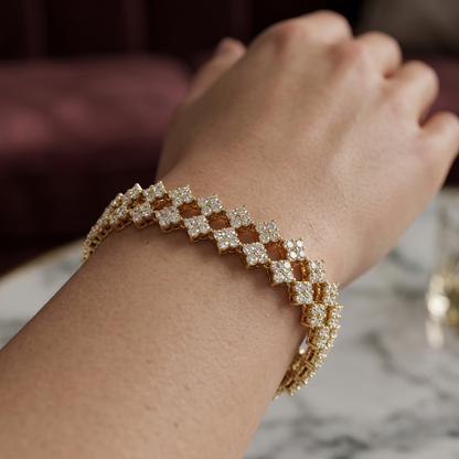 Luxury three-row diamond bracelet featuring round brilliant lab grown diamonds.
