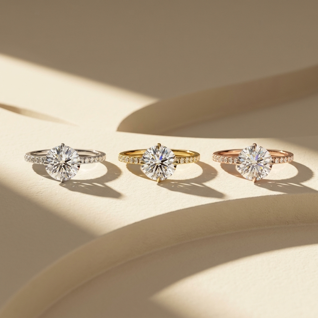 Round brilliant lab grown diamond solitaire engagement ring in 14K yellow gold
2.67 ct round diamond center held in a four-prong setting above a pavé band
Yellow gold pavé engagement ring with IGI certified round center stone
Classic round solitaire ring with sparkling pavé shoulders on a white background