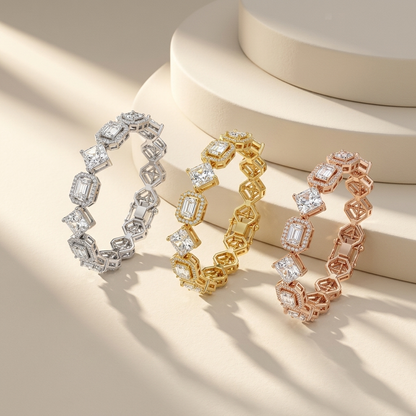Statement yellow gold diamond bracelet with modern geometric link design.
