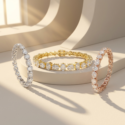 Fine yellow gold oval diamond bracelet for weddings, anniversaries and everyday elegance.
