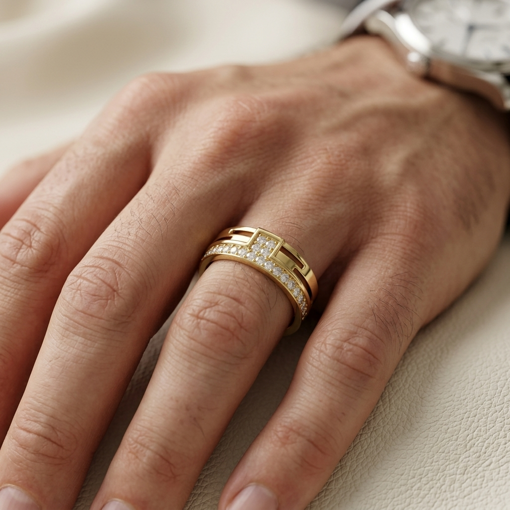 Round Lab Grown Diamond Geometric Band Ring