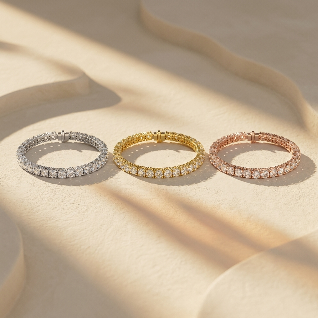 Classic round diamond bracelet with a sleek straight-line design for timeless elegance.
