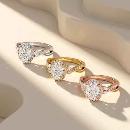 Oval Lab Grown Diamond Halo Engagement Ring with Marquise Sides