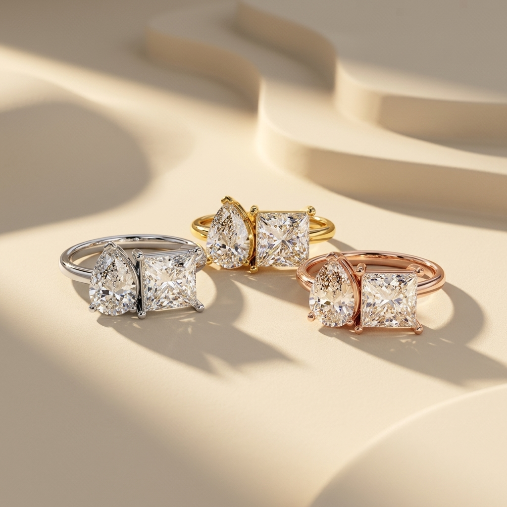 Pear & Princess Cut Lab Grown Diamond Toi et Moi Two-Stone Ring